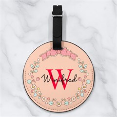 Custom Initial Name Ribbon Frame - Nappa Leather Luggage Tag Round Custom Initial Name Ribbon Frame - Nappa Leather Luggage Tag Round