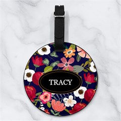 Custom Floral Name Any Text - Nappa Leather Luggage Tag Round Custom Floral Name Any Text - Nappa Leather Luggage Tag Round