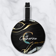 Custom Marble Initial Name Any Text - Nappa Leather Luggage Tag Round Custom Marble Initial Name Any Text - Nappa Leather Luggage Tag Round