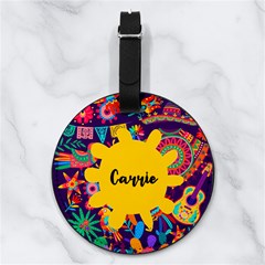 Custom Colorful Illustration Name Any Text - Nappa Leather Luggage Tag Round Custom Colorful Illustration Name Any Text - Nappa Leather Luggage Tag Round