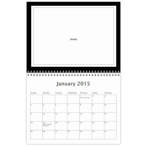 2015 Basic Black & White Calendar By Mim Jan 2015