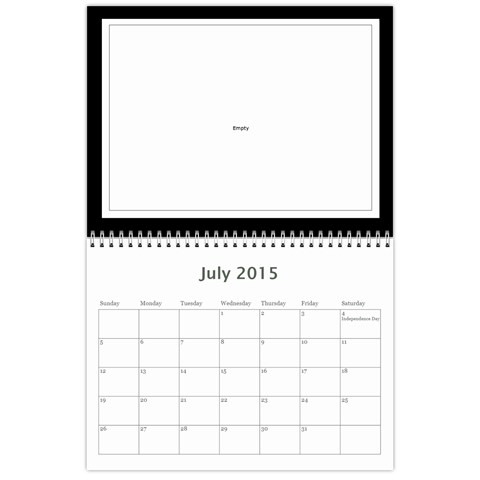 2015 Basic Black & White Calendar By Mim Jul 2015