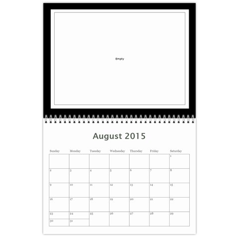 2015 Basic Black & White Calendar By Mim Aug 2015