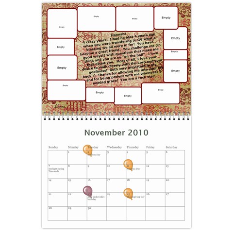 Hannah Calendar By Amy Nov 2010