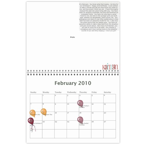 Hannah Calendar By Amy Feb 2010