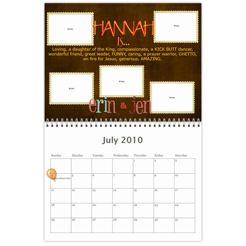 Hannah Calendar By Amy Jul 2010