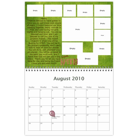 Hannah Calendar By Amy Aug 2010