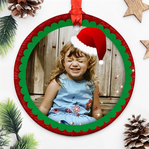Round Santa Hat Ornament By Mikki Front