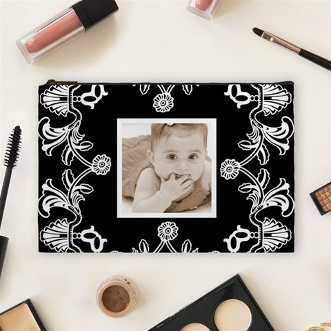 Art Nouveau Black & White Large Cosmetic Bag By Catvinnat Front