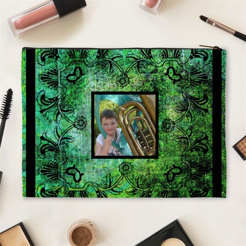 Art Nouveau Groovy Green Extra Large Cosmetic Bag By Catvinnat Back