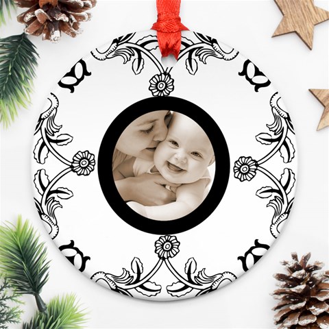 Baby Love Black & White Round Ornament By Catvinnat Back