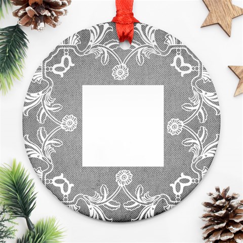 Art Nouveau Grey Lace Round Ornament By Catvinnat Front