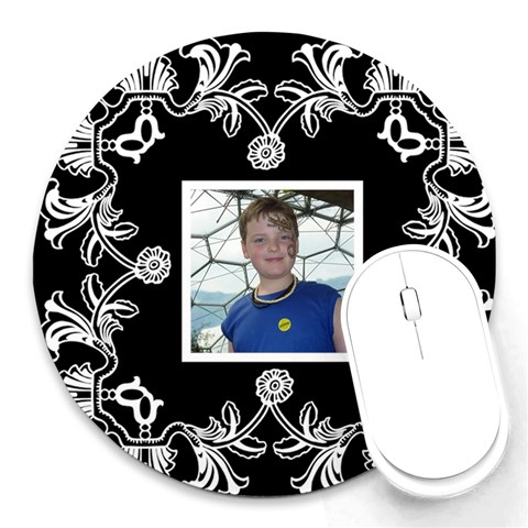 Art Nouveau Black & White Round  Mousemat By Catvinnat Front