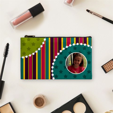 Stripes & Circles Cosmetic Bag By Klh Front