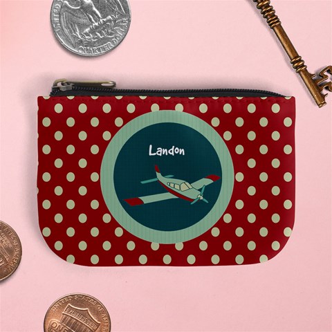 Red & Blue Plane Mini Coin Purse By Klh Front