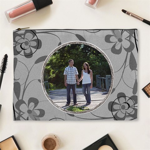 Charcoal Floral Xl Cosmetic Bag By Lil Front