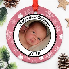 Baby s First Christmas Snowflake Ornament - Ornament (Round) Baby s First Christmas Snowflake Ornament - Ornament (Round)