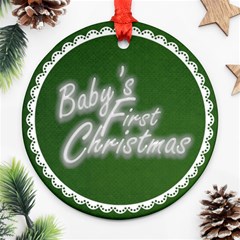 Baby s First ChristmasTraditional green & white round ornament - Round Ornament (Two Sides) Baby s First ChristmasTraditional green & white round ornament - Round Ornament (Two Sides)