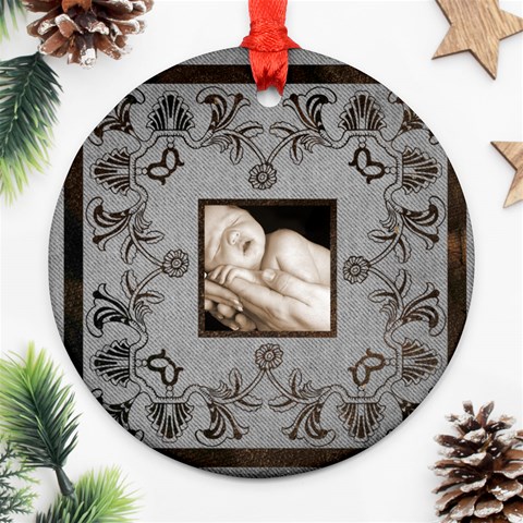 Art Nouveau Grey Single Pic Round Single Side Ornament By Catvinnat Front