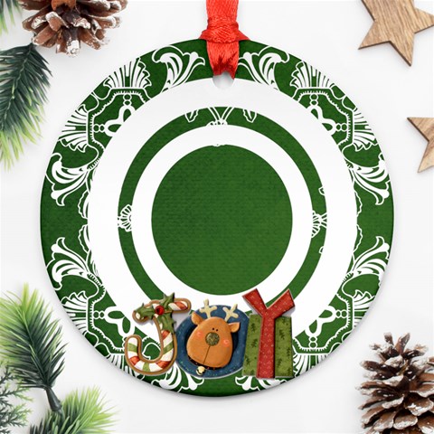Art Nouveau Joy Hunter Green Round Single Side Ornament By Catvinnat Front