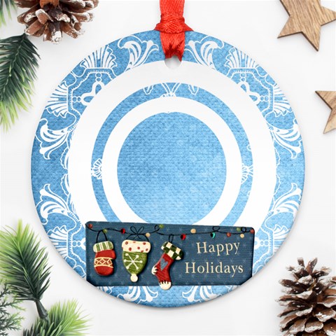 Art Nouveau Happy Holidays Round Single Side Ornament By Catvinnat Front