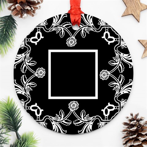 Art Nouveau Black & White Round Single Side Ornament By Catvinnat Front