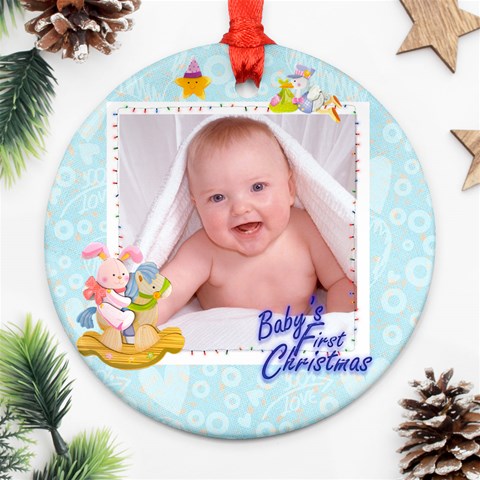 Blanky Bunny Blue Bab s First Christmasround Ornament By Catvinnat Front