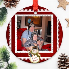 white lace red I love snow christmas round ornament - Ornament (Round) white lace red I love snow christmas round ornament - Ornament (Round)
