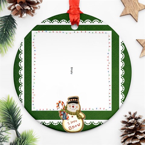 White Lace Hunter Greeni Love Snow Christmas Round Ornament By Catvinnat Front