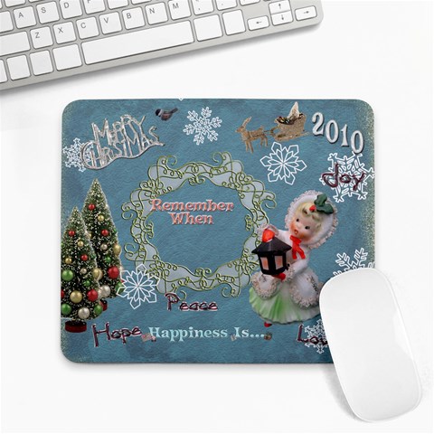 Merry Christmas Lantern Girl Blue Snowflake Remember When Large Mousepad By Ellan Front
