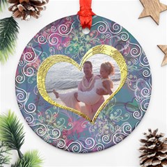 Love I Heart You blue pink gold frame ornament round - Ornament (Round) Love I Heart You blue pink gold frame ornament round - Ornament (Round)