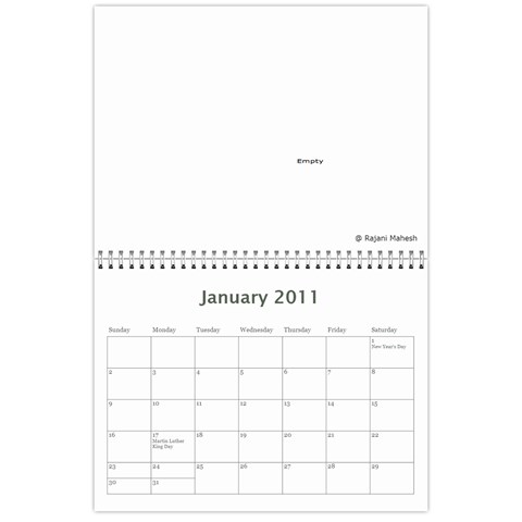 2011 Calender By Rajani Jan 2011