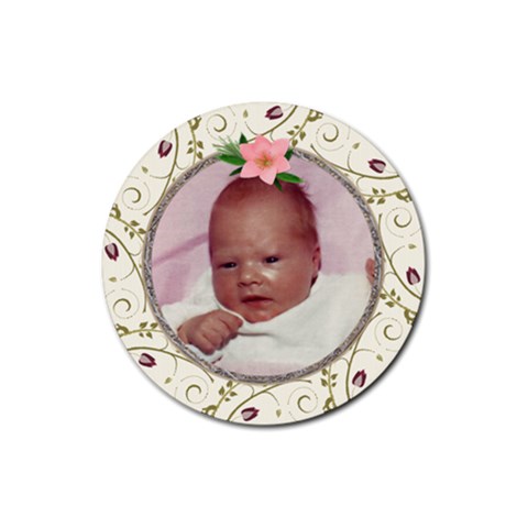 Pink Floral Round Coaster By Lil Front