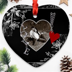 Black Floral Love Heart ornament - Heart Ornament (Two Sides)