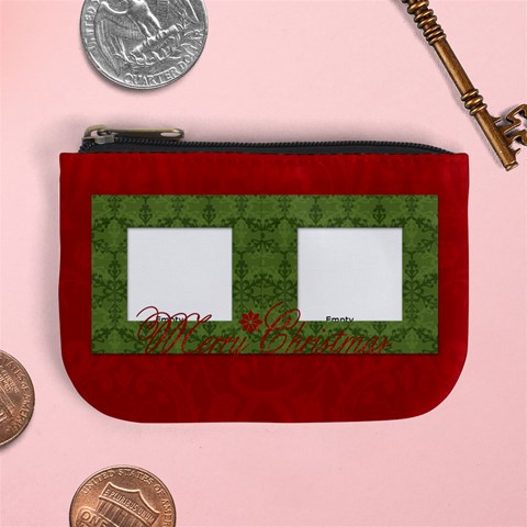 Merry Christmas Mini Coin Purse (red) By Jen Front