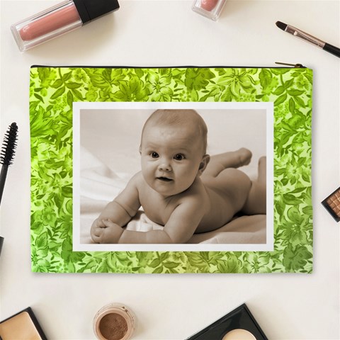 Happy Holidays Green Floral Extra Large Cosmetics Bag By Catvinnat Back