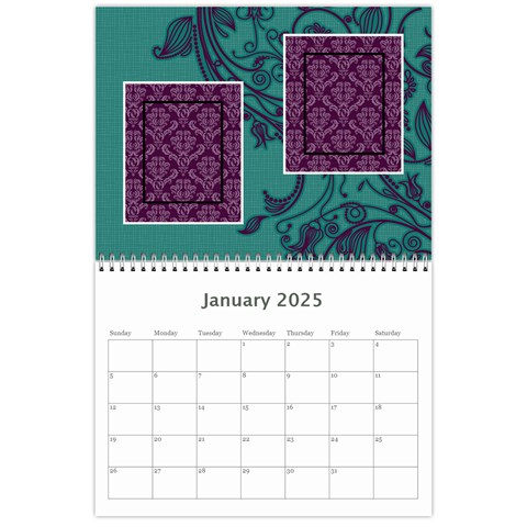 Purple & Turquoise 12 Month Calendar By Klh Jan 2025