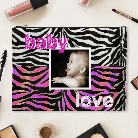 Baby Love Pink & Zebra Cosmetic Case Extra Large By Catvinnat Front