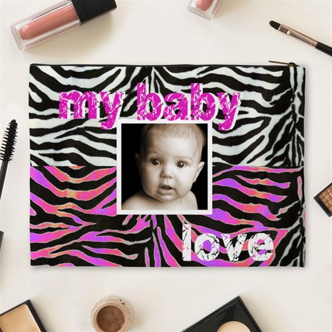 Baby Love Pink & Zebra Cosmetic Case Extra Large By Catvinnat Back