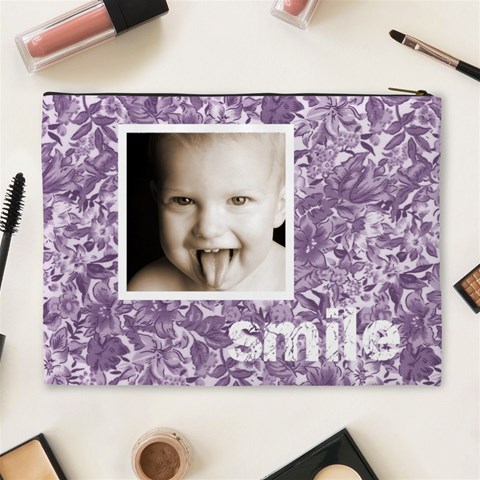 Cute Smile Purple Floral Cosmetic Bag By Catvinnat Back