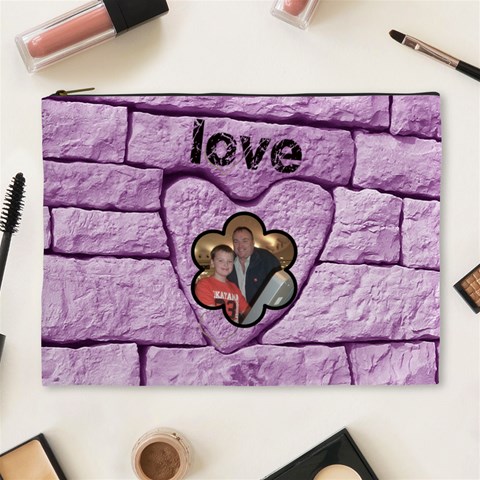 Love & Laughter Purple Heart Extra Large Cosmetic Bag By Catvinnat Front