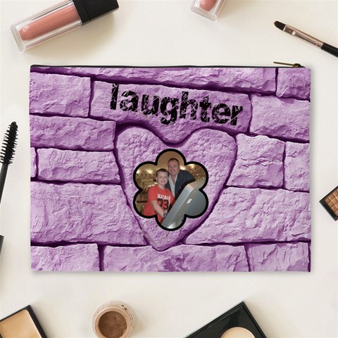 Love & Laughter Purple Heart Extra Large Cosmetic Bag By Catvinnat Back