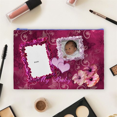 I Heart You My Baby Love Pink Butterfly Large Cosmetic Bag By Ellan Front
