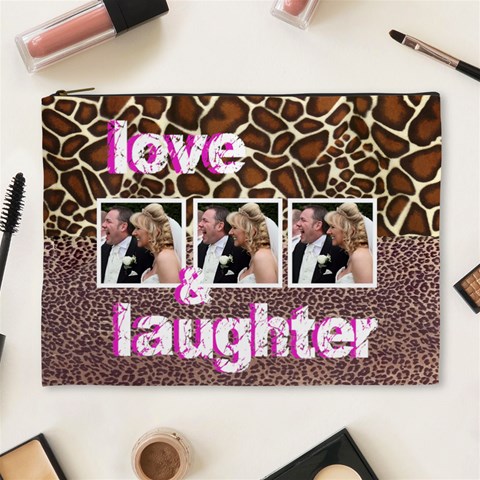 Animal Print Love & Laughter Extra Large Cosmetic Bag By Catvinnat Front
