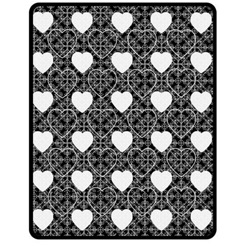Black & White Hearts Medium Fleece Blanket By Klh 60 x50  Blanket Front