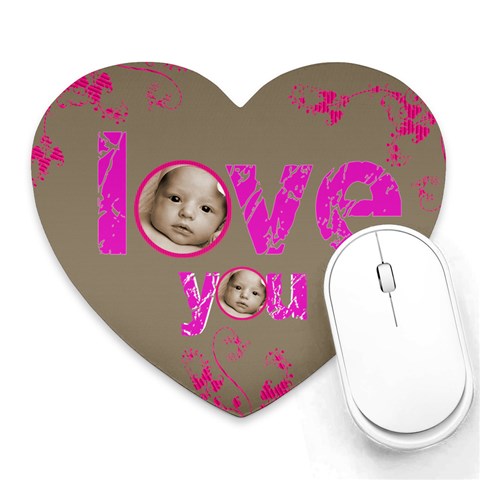 Love You Valentines Mocha Pink Heart Mousemat By Catvinnat Front