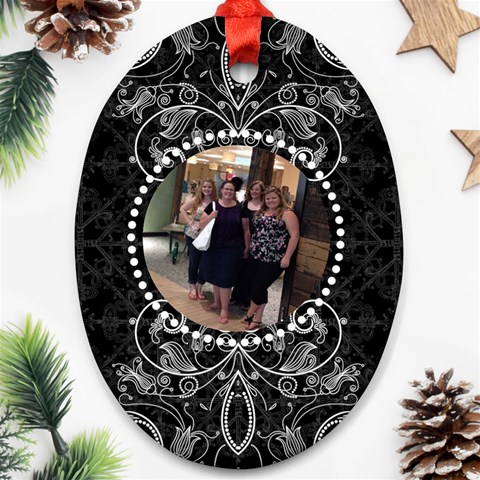 Fancy Black & White Oval Ornament By Klh Front