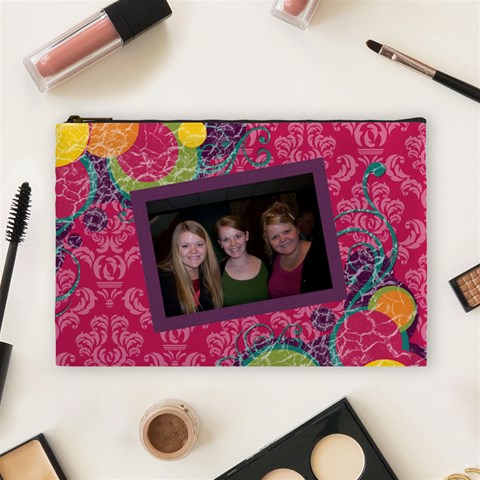 Bright Patterns Pink Large Cosmetic Bag By Klh Front