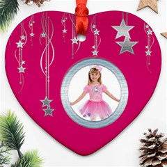 Fuschia Pink Falling Stars Heart Ornament - Ornament (Heart) Fuschia Pink Falling Stars Heart Ornament - Ornament (Heart)