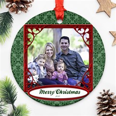 Green Damask Ornament Christmas - Ornament (Round)
